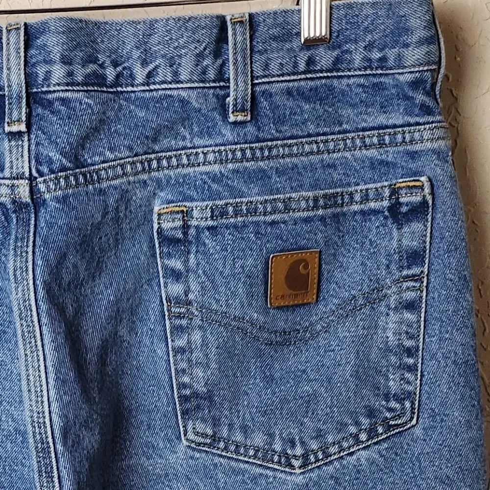 Carhartt Relaxed Fit Straight Leg Flannel Lined Denim Jean Blue Size 38x30